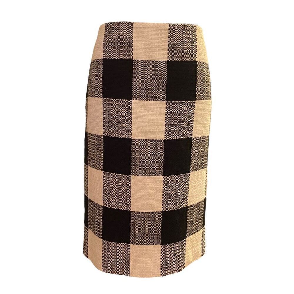 Talbots Cotton Textured Black‎ and White Plaid Pencil Skirt Sz 10